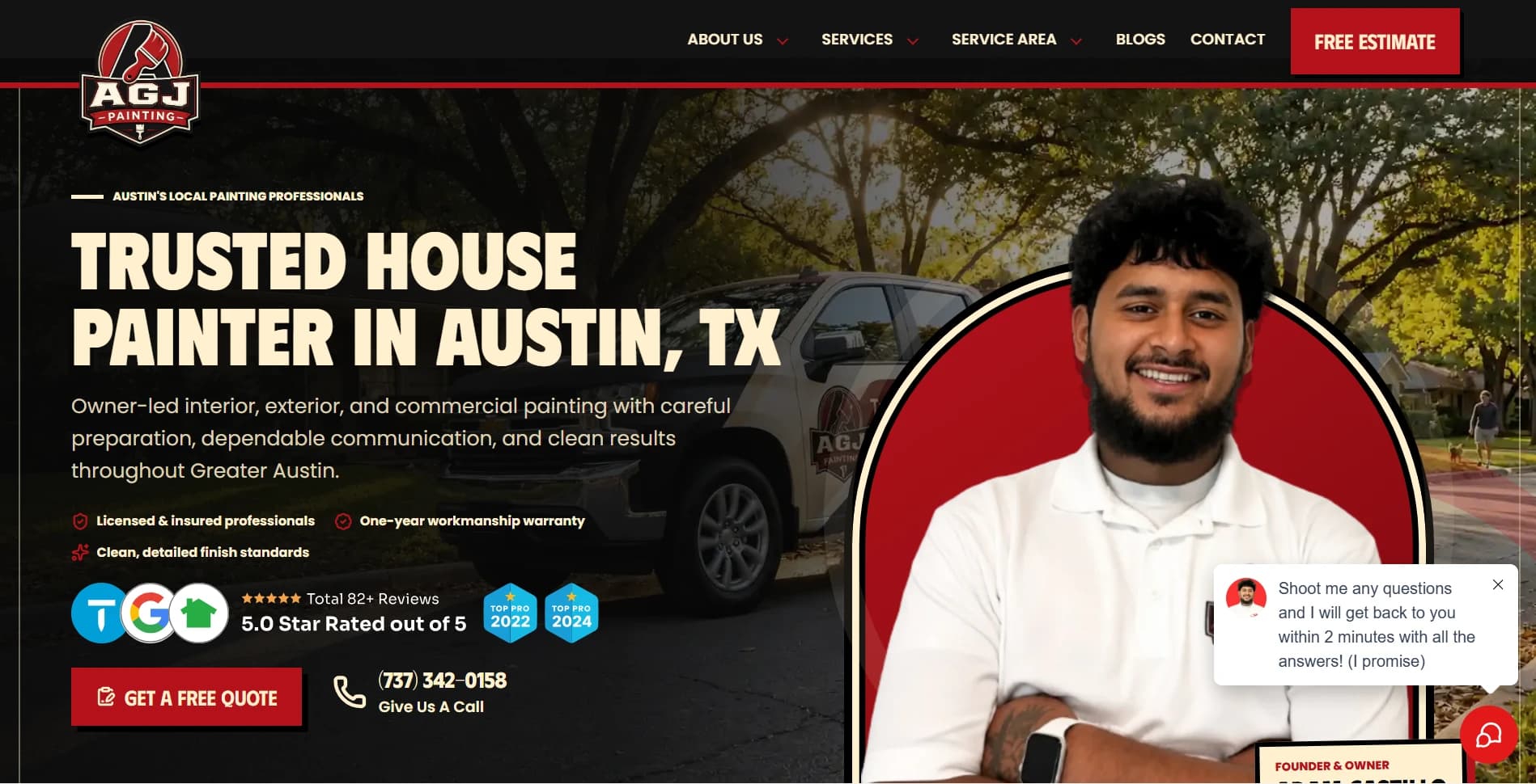 AGJ Painting website homepage designed and built by SitePilot